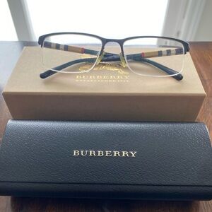 Burberry Men's Glasses with Black Frame and Gold Accents